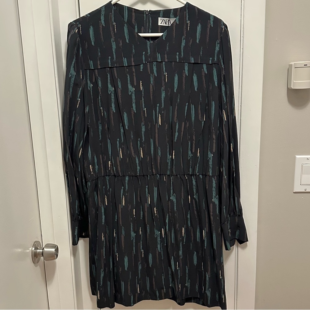NEW Zara Women’s Printed Short Gabriela Dress XXL black green BLOGGER FAVORITE